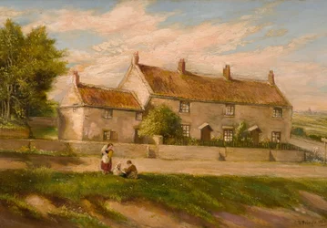 Scène rurale avec rangée de cottages, 1851